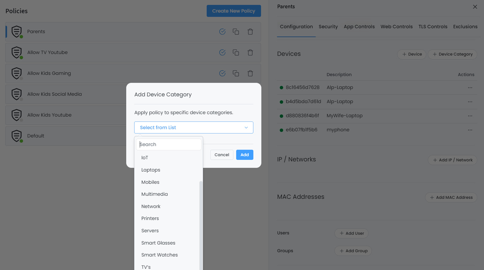 Enabling Adding Device Category in Policy