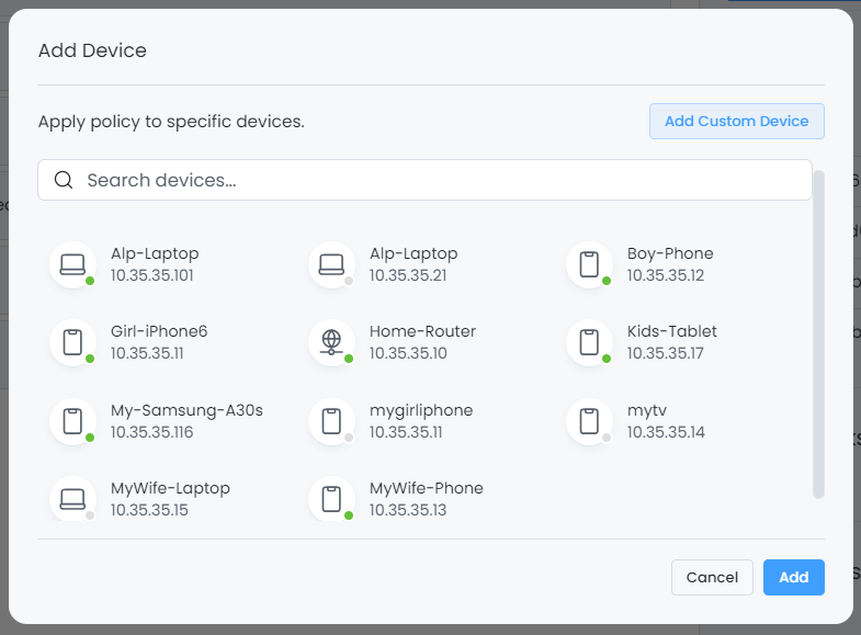 Adding Device in Policy